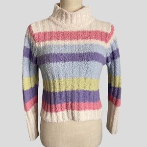 Y2K Pastel striped plush cozy turtleneck sweater medium